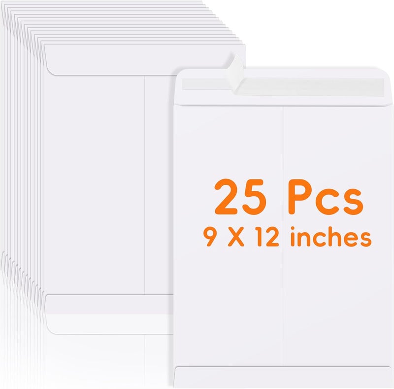 FloraSea 25 Pack Catalog Mailing Envelopes, 9 x 12 Inches Self-Seal White Manilla Envelopes for Mailing, Organize, storage, Home, Office Business - Image 1